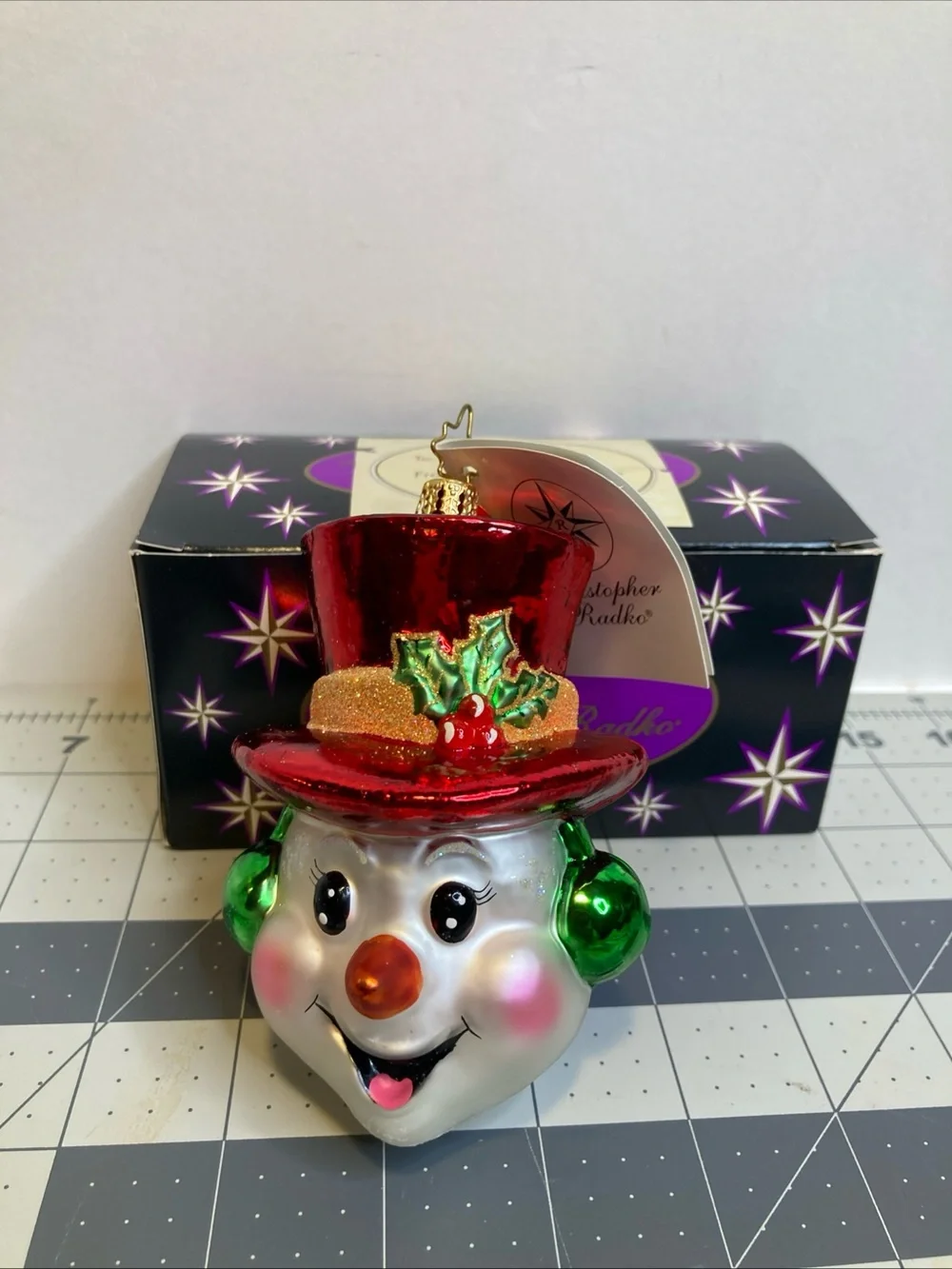 Christopher Radko Cool Character 2002 Glass Ornament Retired Red Top Snowman